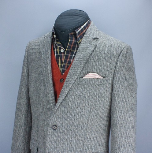 MOON Tweed M&S Collection Jacket Gray Barleycorn UK 42 in Long EU 52 Wool
