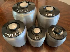 Vintage 1950's MCM Kromex Spun Aluminum 5 Canister Set w Lids