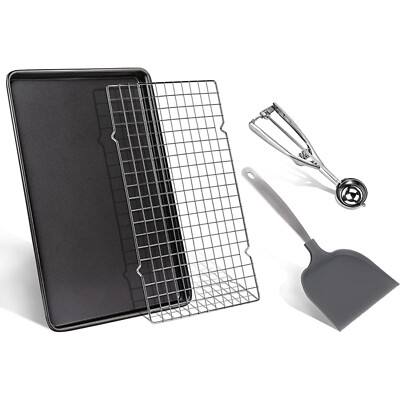 Cookie Sheets Non-stick Baking Sheet Set With Non-stick Jelly Roll Pan, Rack, Co