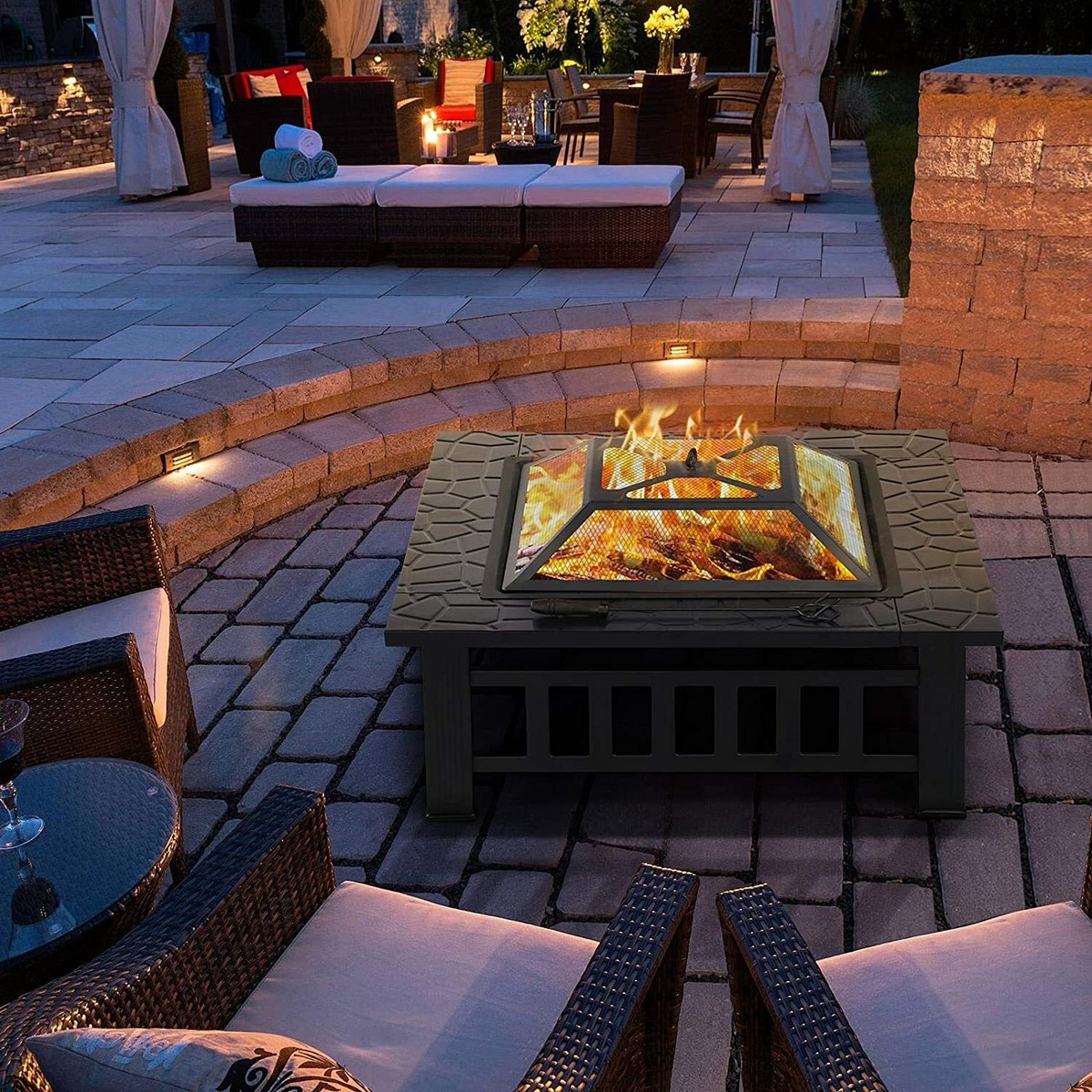 LARGE FIRE PIT BBQ OUTDOOR IRON GRILL SQUARE GARDEN TABLE PATIO LOG BURNER  STOVE | eBay