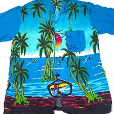 Vintage Hawaiian Shirt KOKO KNOT M 100 Rayon Palm Trees and Ocean