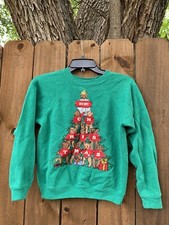 80-90s Vintage Cute Teddy Bears Christmas Tree Ugly Sweater For Kids 14-16.