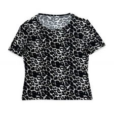 Leopard Print Short Sleeve Business Casual Scoop Neck T-Shirt Size S