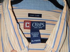 Chaps Button Down Shirt Easy Care XL Orange Blue Stripes Longbsleeve Dress Shirt