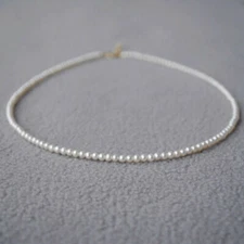 mini AAAAA Round 3-4mm White Akoya pearl Necklace 18"  14K Yellow Gold