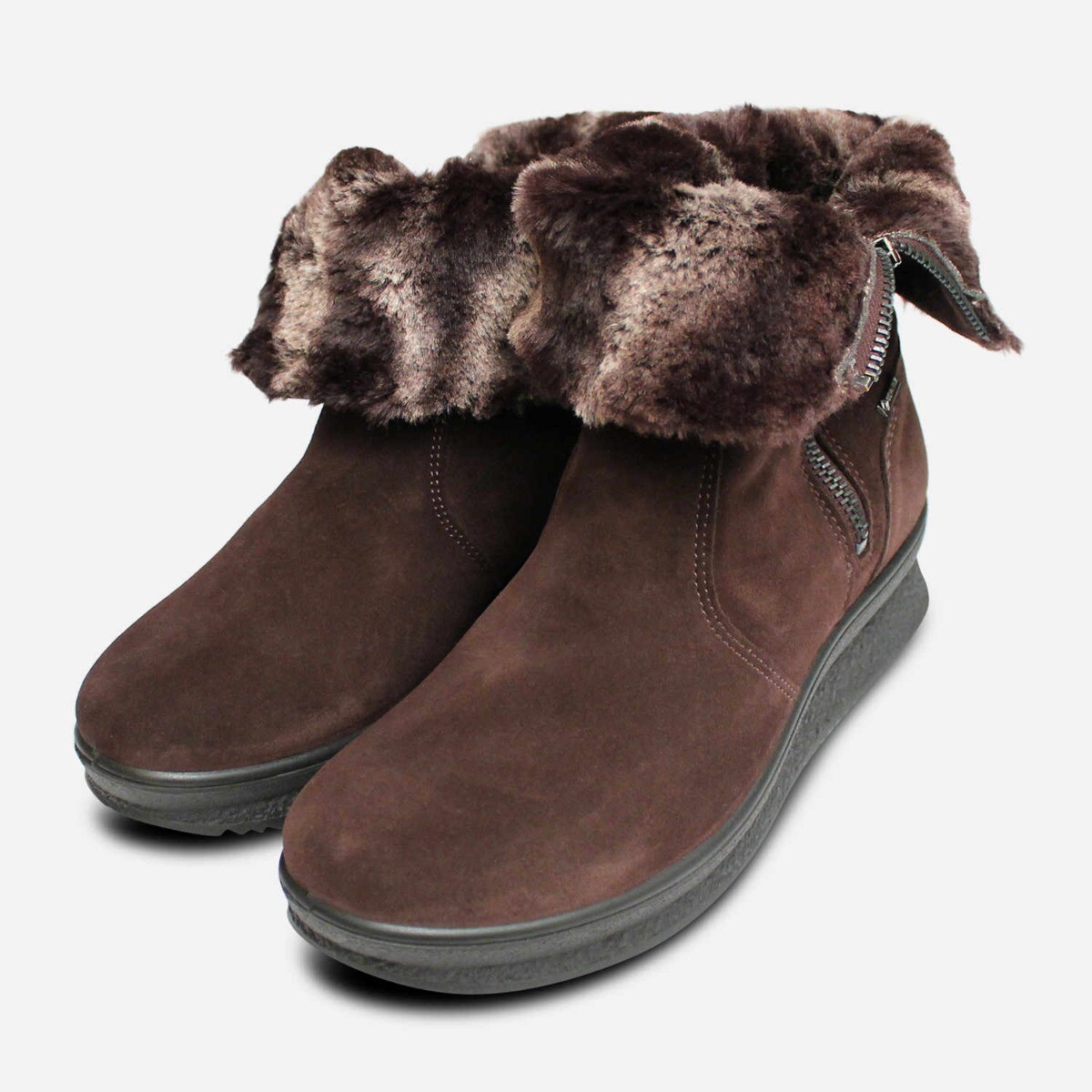 Brown Suede Waterproof Gore Tex Womens Fur Zip Boot UK