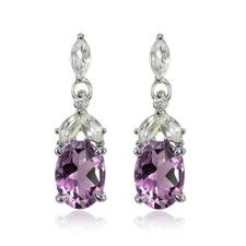Sterling Silver Simulated Alexandrite and Cubic Zirconia Oval Dangle Earrings