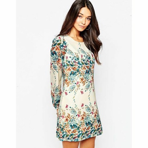 Yumi Long Sleeve Shift Dress in Border 