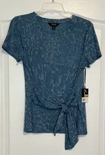 Simply Vera Women's Blouse Top Size M Medium Tie Waist Tee Teal NWT