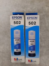 2 Boxes Of Genuine EPSON 502 ECOtank 70ml - Cyan - T502220"NEW" FREE SHIPPING