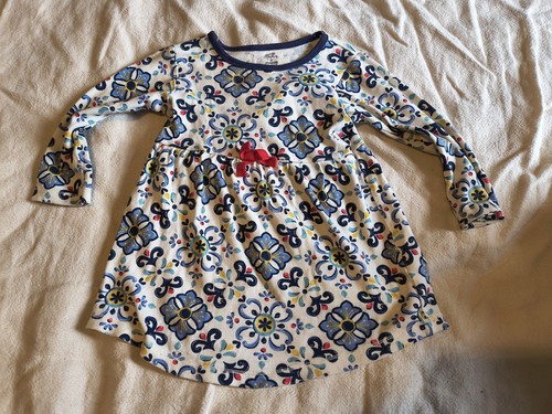 Kleinkind weiß und marineblau Blumenmuster Bio-Baumwolle Kleid 4t - Bild 4 von 9