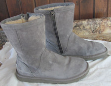 Women's Size 8 Ugg Gray Winter Boots Side Zip Sheepskin Leather
