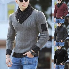 New Autumn Winter Men Casual Vintage Knitted Sweater Wool Turtleneck Oversize 20