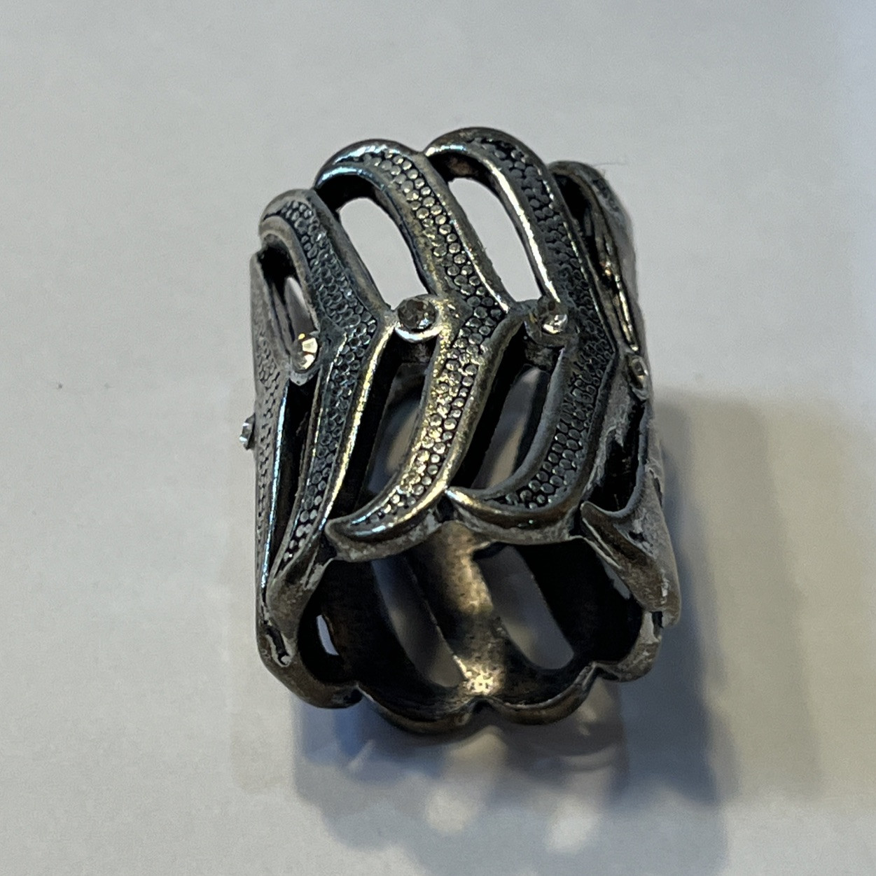 Wide Silver Tone Statement Ring With Rhinestones … - image 1