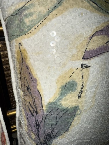 Vtg Botanical Iris Sequined Floral White Lilac Pillows Pair Of (2) 17x11 In Down - Picture 5 of 19