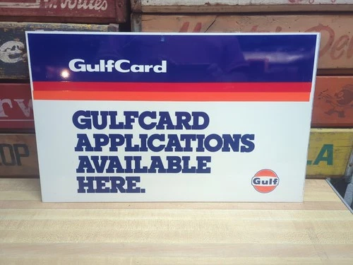 Vintage NOS Gulf Gulfcard Double Sided Aluminum Sign, 12" x 19.25"