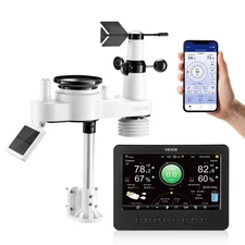 VEVOR 7-in-1 Wi-Fi Weather Station 7-Inch TFT Display Wireless Solar Powered Out