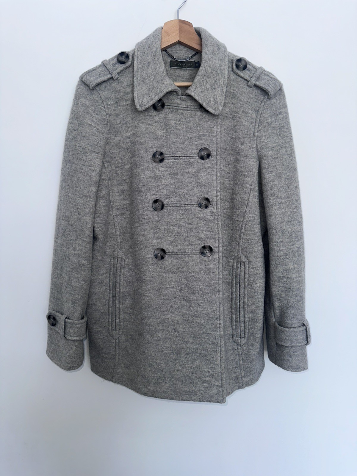 Beautiful Mint Velvet Rare Military Coat Jacket Sz Large (UK 16) Grey