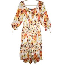 Figueroa & Flower Tiered Smocked Midi Dress Size L Prairie Cottagecore Fairy