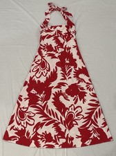 ZARA Red White Floral Maxi Dress Halter Neck Tie Summer Dress Sz XS