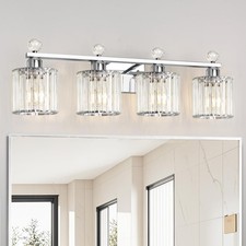 Lxybcce Modern Crystal Bathroom Vanity Light 4-Lights, 4 light-Round, Chrome