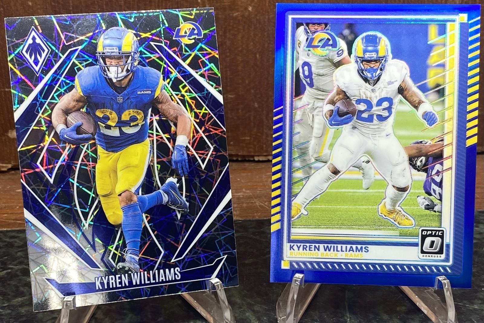 Kyren Williams 2card Lot-2025 Optic Blue Prizm /249 +2024 Phoenix Lazer-RAMS