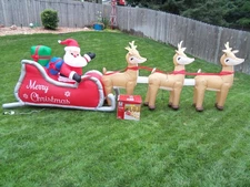 16' FT Airblown Inflatable LED LIGHTED Santa Sleigh Scene and Reindeer