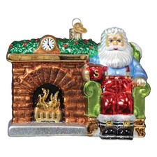 Old World Christmas Santa at Hearth Glass Hanging Ornament