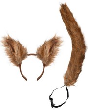 Squirrel Costume Accessory Set Kids Adults Brown Furry Ears Headband Tail 2 PCS