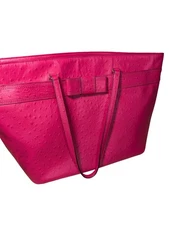 Kate Spade New York Pink Leather Ostrich Embossed Zipper Large Tote Bag