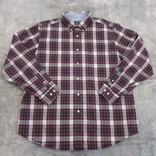 Nautica Shirt Mens XL Maroon Red Plaid Long Sleeve Button Down Cotton