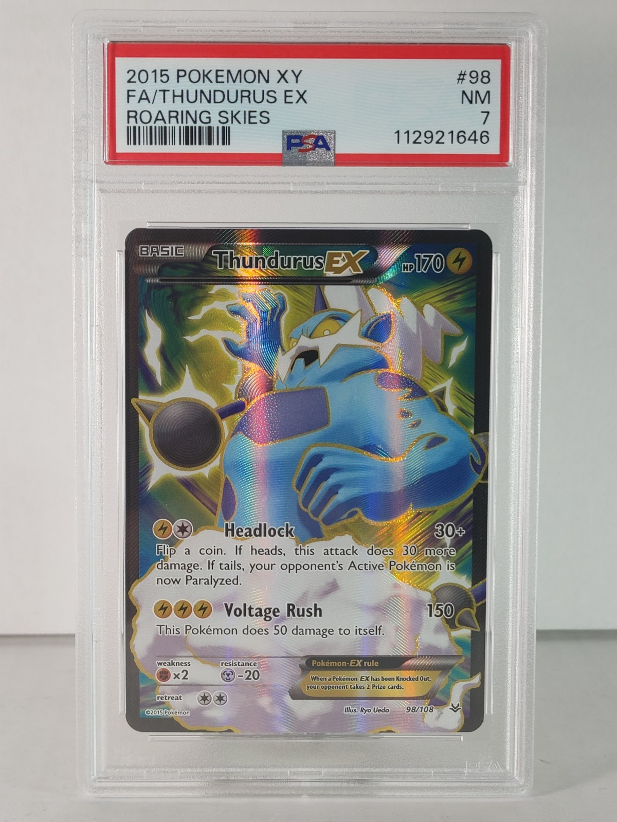 Thundurus EX - POKEMON - Roaring Skies - 98/108 - Ultra Rare - Full Art - PSA 7