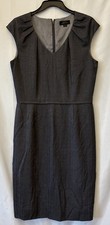 Women’s Tahari Arthur S. Levine Gray Sheath V Neck Pleated Dress Fully Lined 8