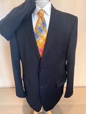 Jos A Bank Traveler Blue 100 Wool Suit Sz 46R Tailored Fit Jacket Pants 38 x 30
