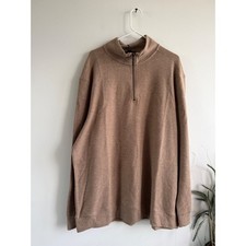 Banana Republic Mens XXL Waffle Quarter Zip Pullover Tan Brown Cotton Blend NWT