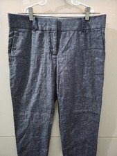 Ann Taylor Pants Womens 4 Blue Chino Trouser Dress Ankle Chambray Linen Blend