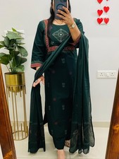 Women's Printed Kurta Pant Set with Dupatta Ethnic Straight Indian Kurta Set