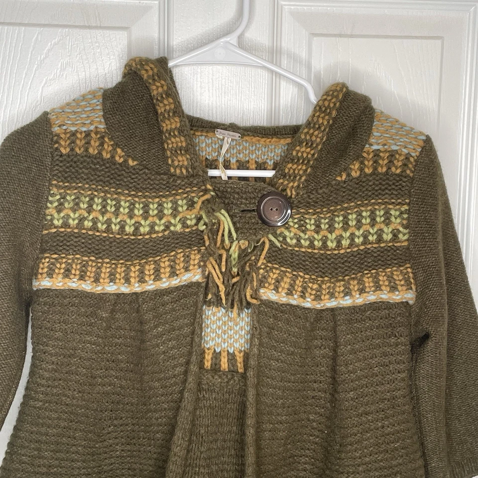 Cárdigan con Capucha Free People Gretel Swing Lana Angora Fair Isle en Verde S Foto 3 de 4