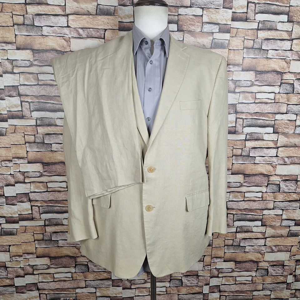 Traje Calvin Klein 2 Piezas Hombre 44R 36X29 Beige Marfil Doble Ventilación Lino Foto 2 de 4