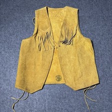 Vintage 1970s Western Hippie Yellow Fringed Suede Leather Vest Boho Size M 19x24
