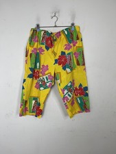 Original Jams Womens M Yellow Hawaiian Tropical Floral Capri Cropped Pants