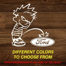 Calvin Peeing On Ford Vinyl Decal Funny Car Truck Sticker