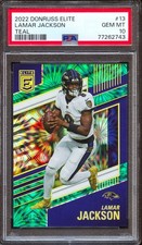 2022 Panini Donruss Elite Lamar Jackson Teal Fireworks #/25 PSA 10 Ravens POP 1