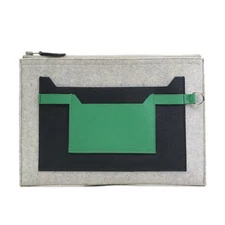 Hermes Clutch Bag Tout Doux Felt/Leather Gray/Black/Green