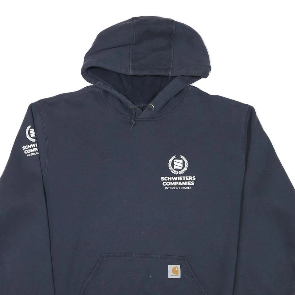 CARHARTT Hoodie Sweatshirt Bleu Marine Coton Mélange Logo Pullover L - Photo 2/4