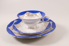 Unger & Schilde Sammelgedeck Tasse Untertasse Teller blau gold DEFEKT