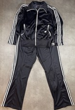 VTG Y2K Adidas Retro Originals Firebird Tracksuit Set Black Jacket Pants Size Lg