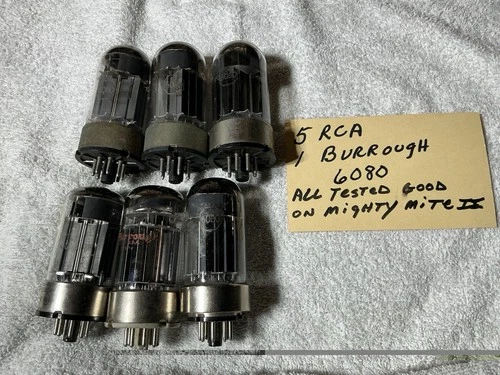 6 RCA Burrough 6080 Vacuum Tubes 3 Black Plate Power Amplifier Tested Good VTG