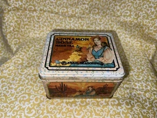Vintage Cinnamon Rose Herb Tea Tin Celestial Seasonings Dessert Floral Cowboy