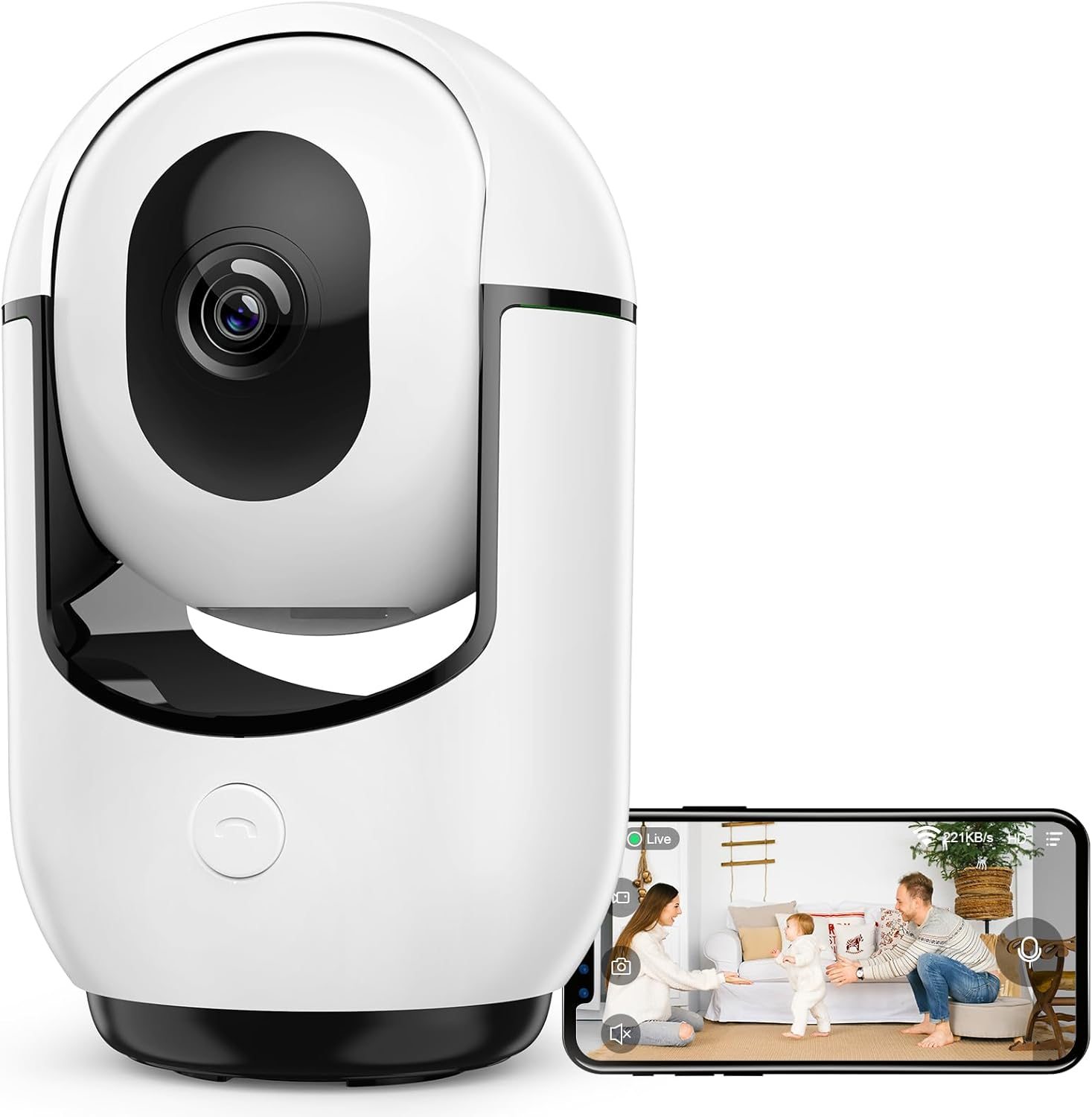 2K Indoor Security Camera for Home – 360° Pan/Tilt Wifi CCTV with Night Vision,